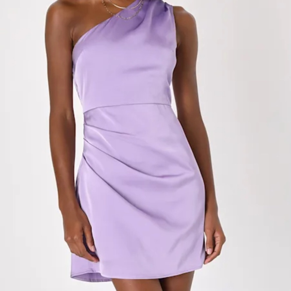 Lulus Love Me Tonight Lavender Satin One-Shoulder Mini Dress